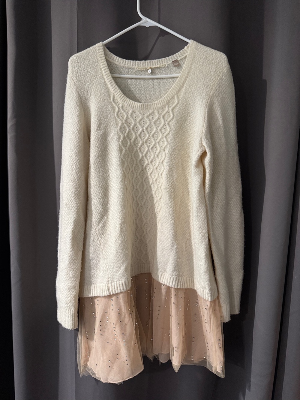 Anthropologie Knitted & Knotted - Ballerina Knit Sweater with Blush Tulle Hem